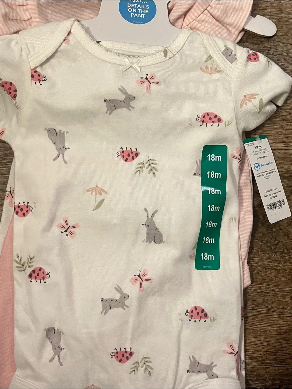 NEW NWT Carter’s Toddler Girls 4-Piece Outfit Set Pink Bunnies Stripes Size 18M - Picture 3 of 8
